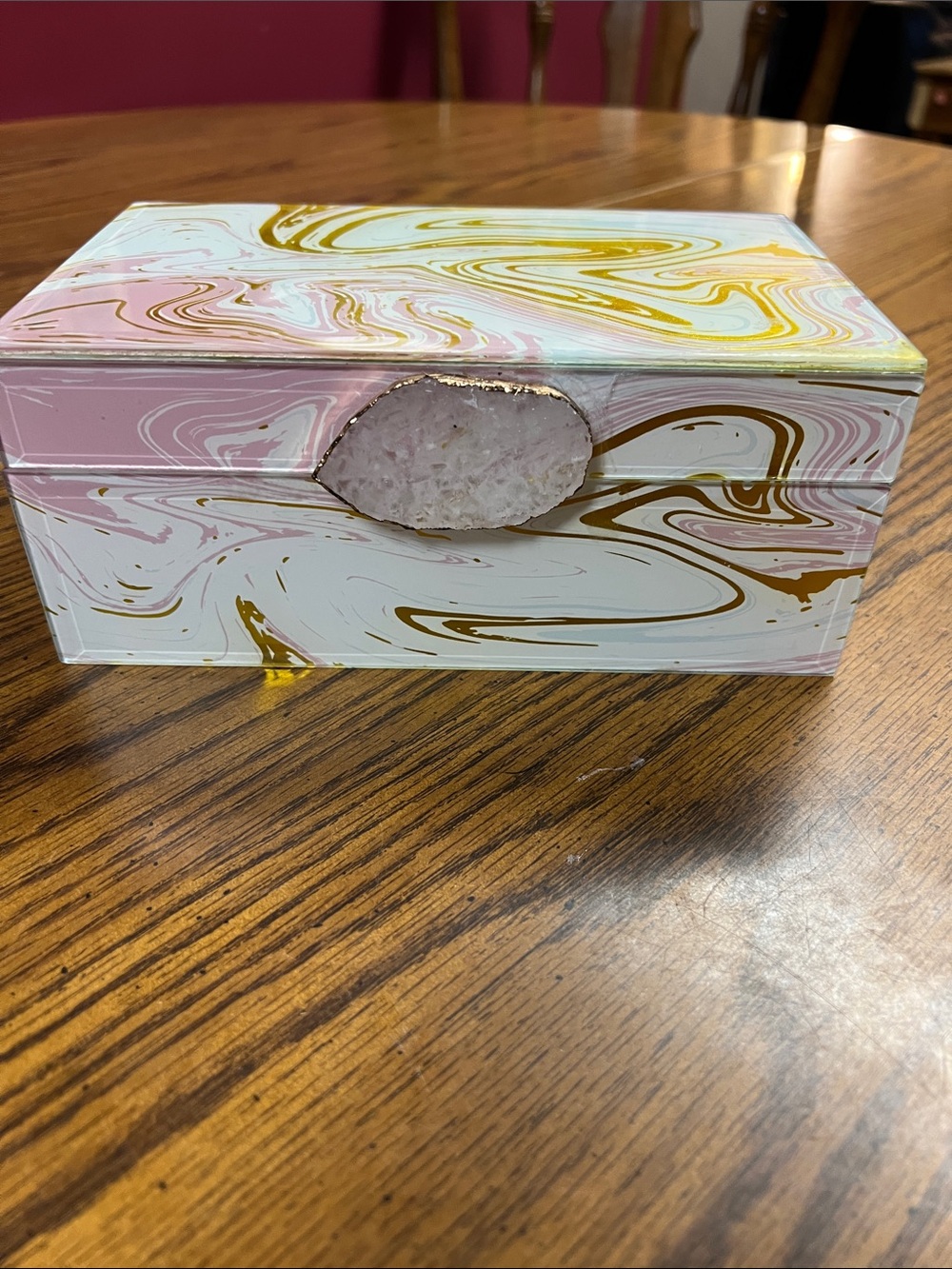 Allure Pink, White & Gold Marble Jewelry Box with Geode Accent